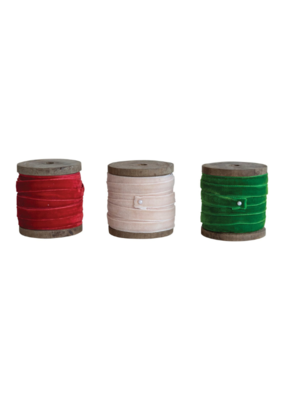 Creative Co-Op Cherry, Taupe or Green Velvet Ribbon Spool