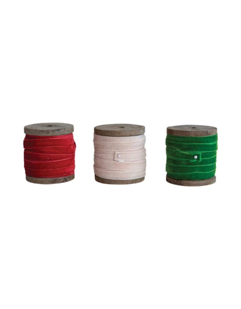 Creative Co-Op Cherry, Taupe or Green Velvet Ribbon Spool