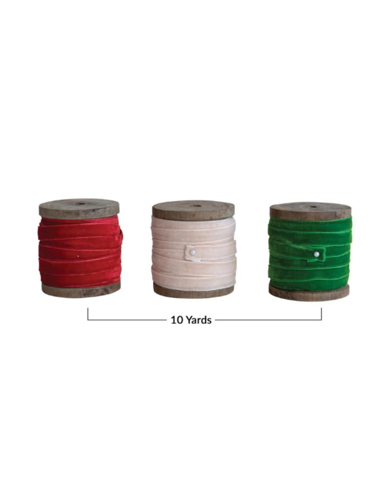 Creative Co-Op Cherry, Taupe or Green Velvet Ribbon Spool
