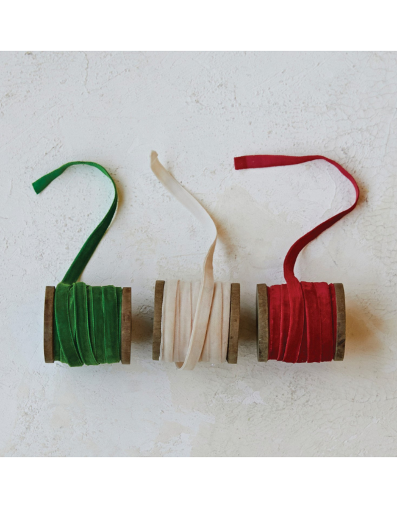 Creative Co-Op Cherry, Taupe or Green Velvet Ribbon Spool