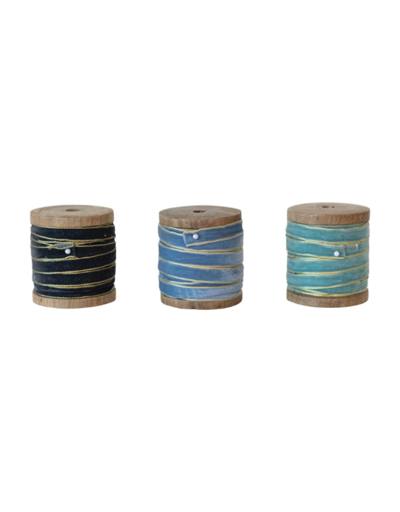 Creative Co-Op Navy, French Blue or Aqua Velvet Metallic Edge Ribbon Spool