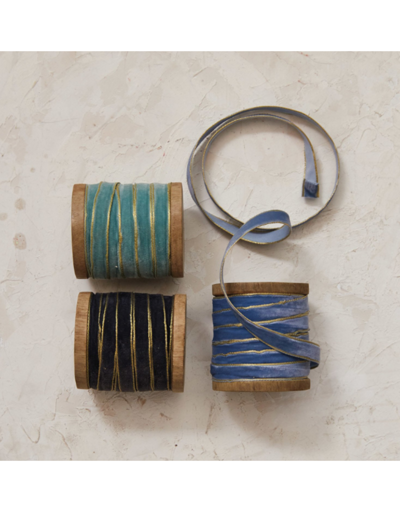 Creative Co-Op Navy, French Blue or Aqua Velvet Metallic Edge Ribbon Spool