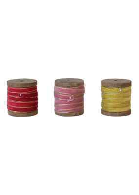 Creative Co-Op Red, Pink or Chartreuse Velvet Metallic Edge Ribbon Spool