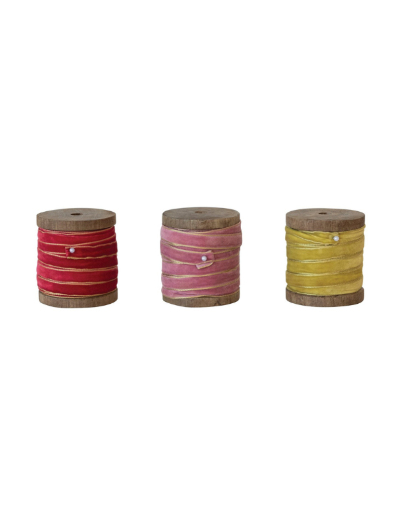 Creative Co-Op Red, Pink or Chartreuse Velvet Metallic Edge Ribbon Spool