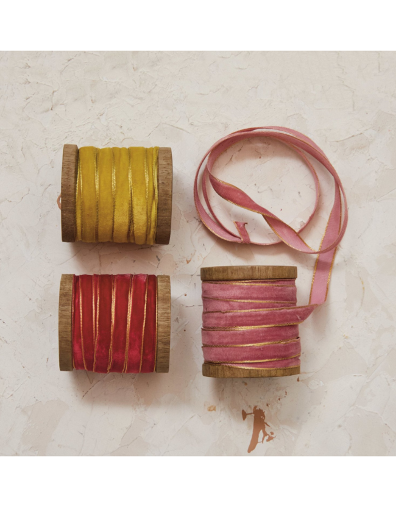Creative Co-Op Red, Pink or Chartreuse Velvet Metallic Edge Ribbon Spool