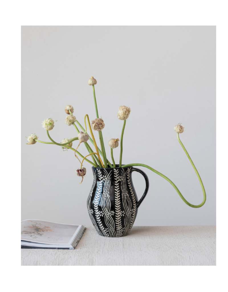 Creative Co-Op Black & Cream Wax Relief Pitcher
