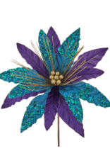 Velvet Purple & Teal Poinsettia Pick