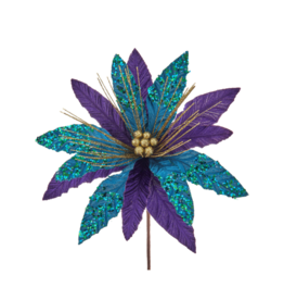 Velvet Purple & Teal Poinsettia Pick