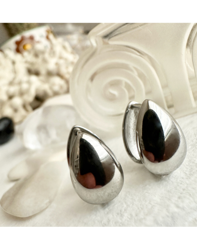 Pika & Bear Lachry Double Teardrop Hugger Hoop Earrings Silver by Pika & Bear