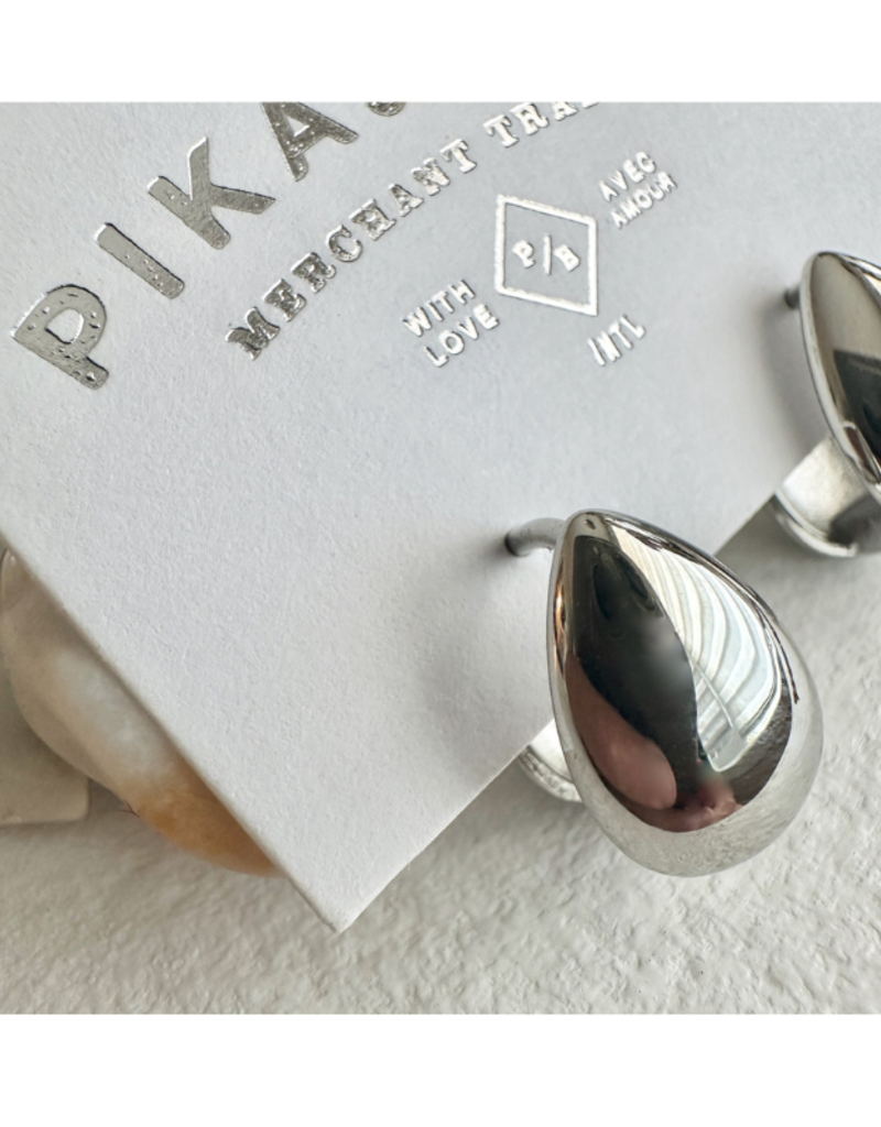 Pika & Bear Lachry Double Teardrop Hugger Hoop Earrings Silver by Pika & Bear