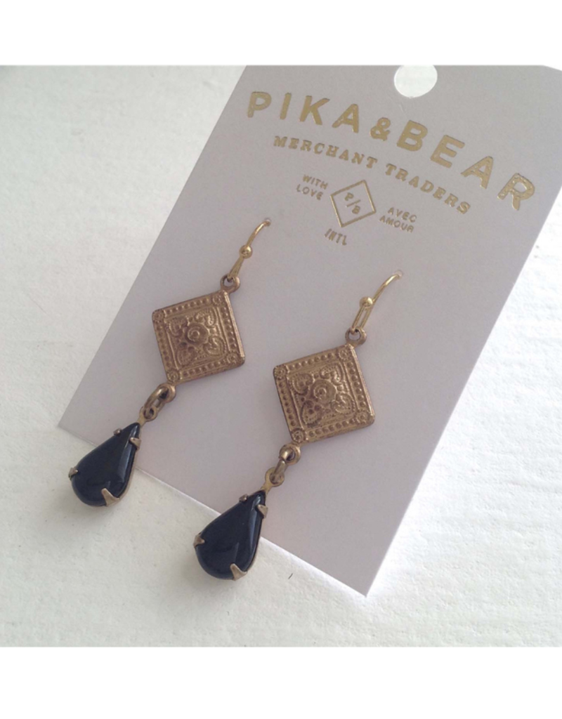 Pika & Bear Nogales Moroccan Style Brass Earrings Black by Pika & Bear