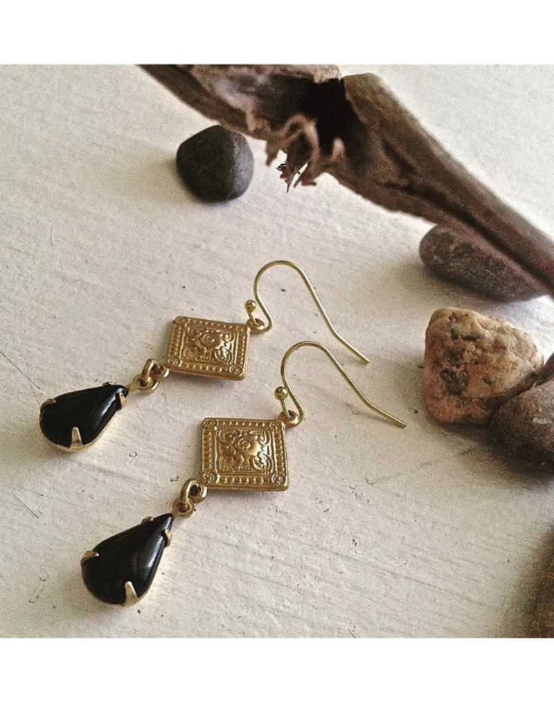 Pika & Bear Nogales Moroccan Style Brass Earrings Black by Pika & Bear