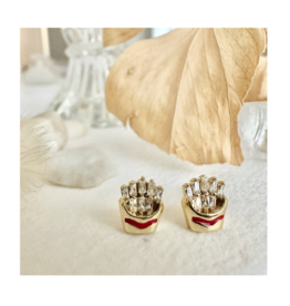 Pika & Bear Shoestring French Fry Gem Stud Earrings Gold  by Pika & Bear