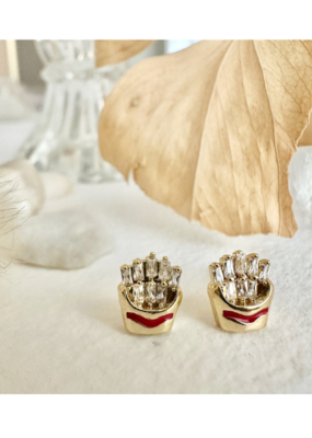 Pika & Bear Shoestring French Fry Gem Stud Earrings Gold  by Pika & Bear
