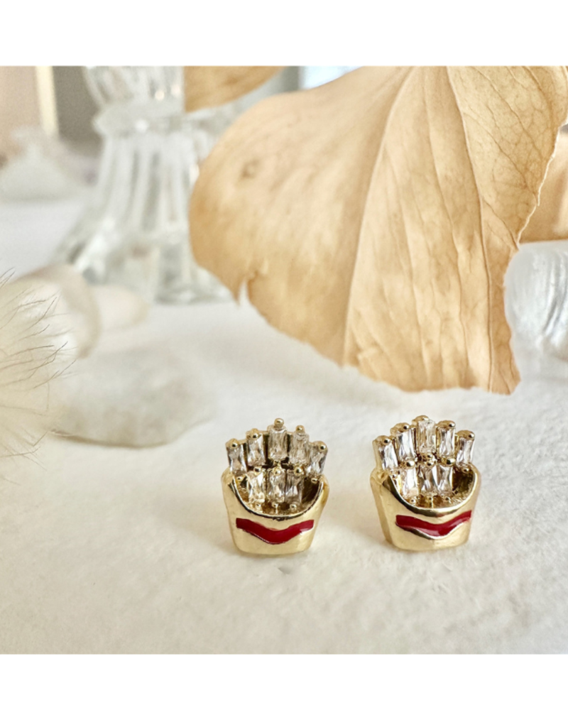 Pika & Bear Shoestring French Fry Gem Stud Earrings Gold  by Pika & Bear