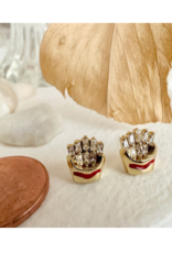 Pika & Bear Shoestring French Fry Gem Stud Earrings Gold  by Pika & Bear