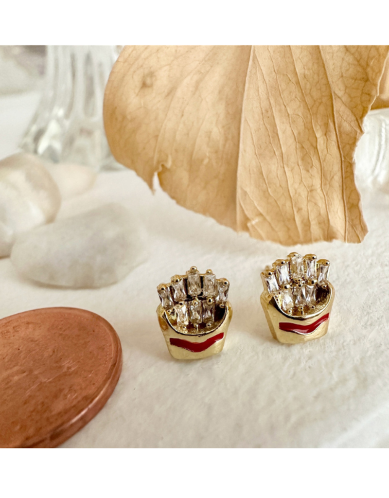 Pika & Bear Shoestring French Fry Gem Stud Earrings Gold  by Pika & Bear