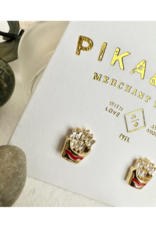 Pika & Bear Shoestring French Fry Gem Stud Earrings Gold  by Pika & Bear