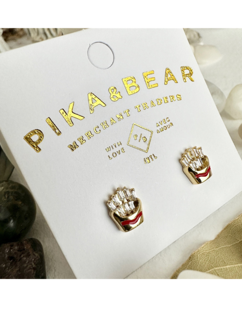Pika & Bear Shoestring French Fry Gem Stud Earrings Gold  by Pika & Bear