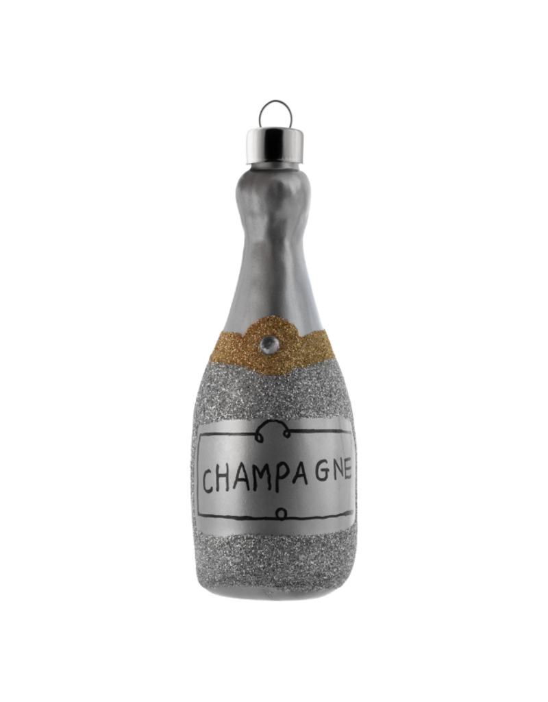 Glitter Silver Champagne Bottle Ornament