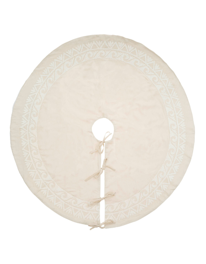 Indaba Trading LAST ONE - Cream Linen Suzani Tree Skirt
