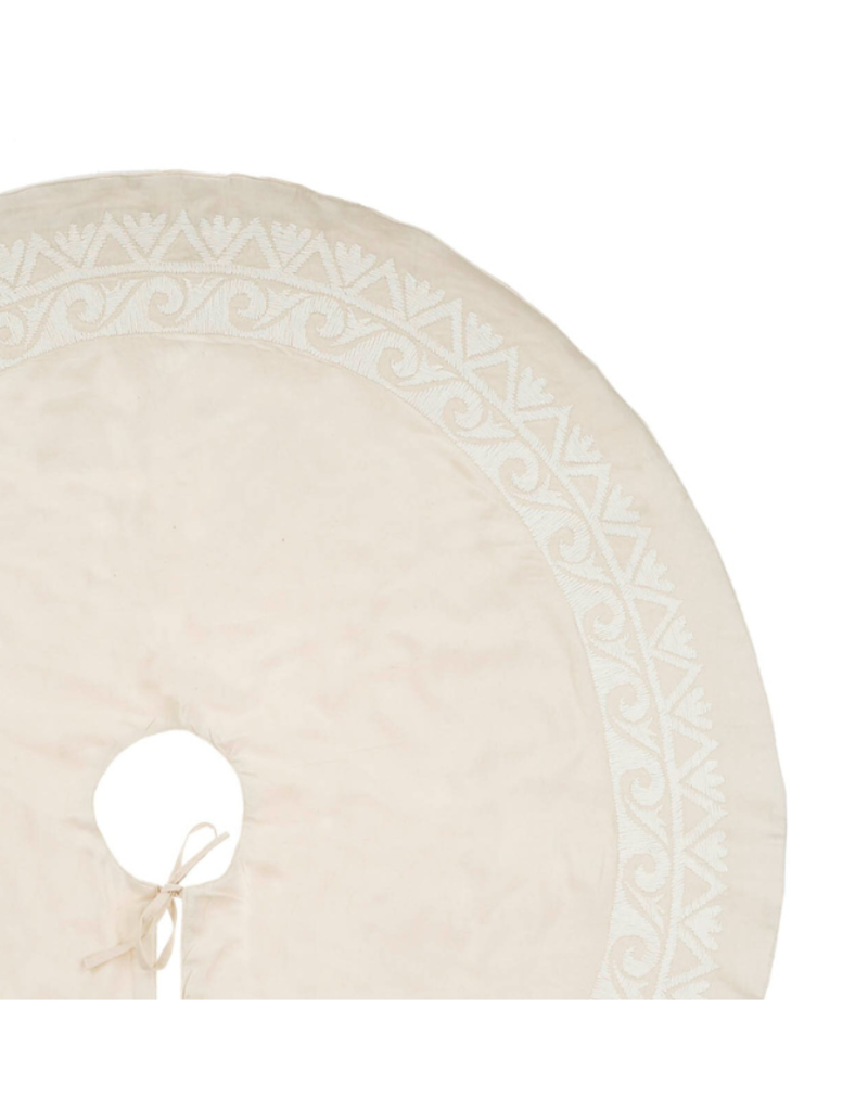 Indaba Trading LAST ONE - Cream Linen Suzani Tree Skirt