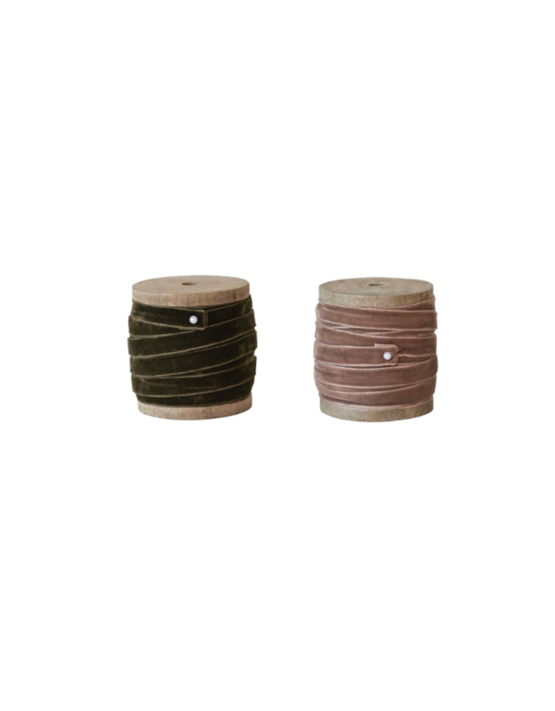Creative Co-Op Olive or Dusty Pink Velvet Ribbon Spool