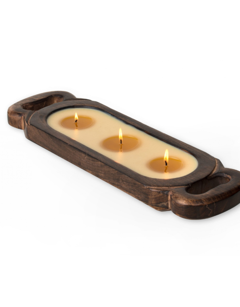 Himalayan Trading Post LAST ONE - 3-Wick Lilac & Leather Wooden Candle Tray by Himalayan Handmade Candle