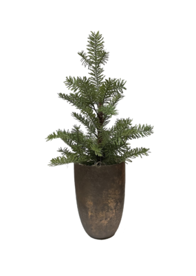Narrow Antique Silver Vase with Faux Tree