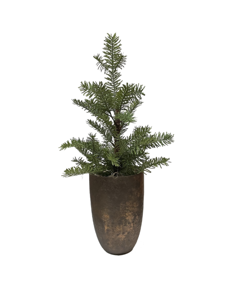 Narrow Antique Silver Vase with Faux Tree
