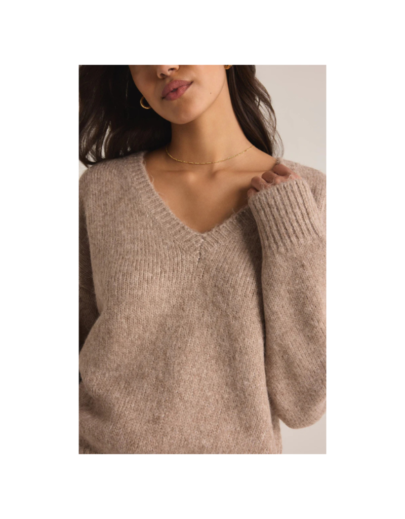 Z Supply All I Want V-Neck Sweater in Heather Taupe by Z Supply