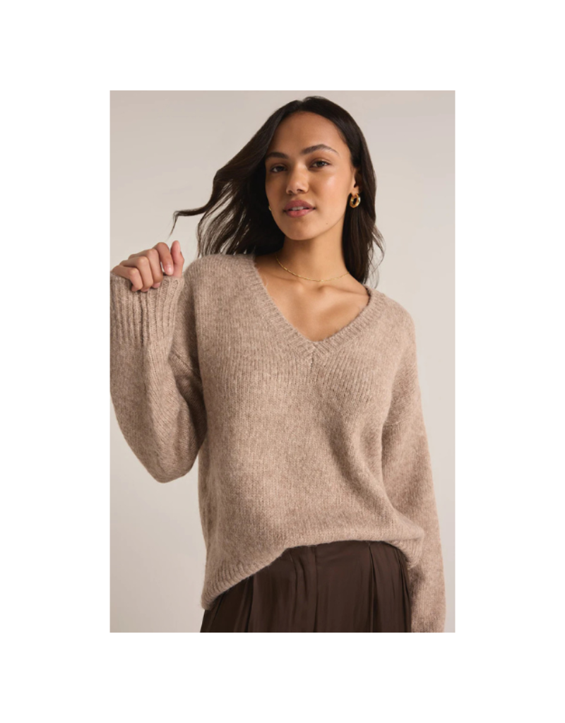 Z Supply All I Want V-Neck Sweater in Heather Taupe by Z Supply
