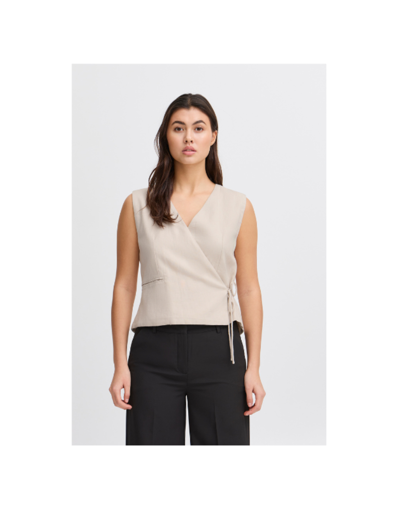 ICHI Zahra Wrap Top in Birch Melange by ICHI