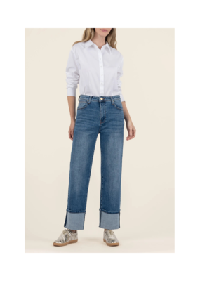 Kut from the Kloth Sienna Baggy Boyfriend with Roll Up in Alert Wash By Kut from the Kloth