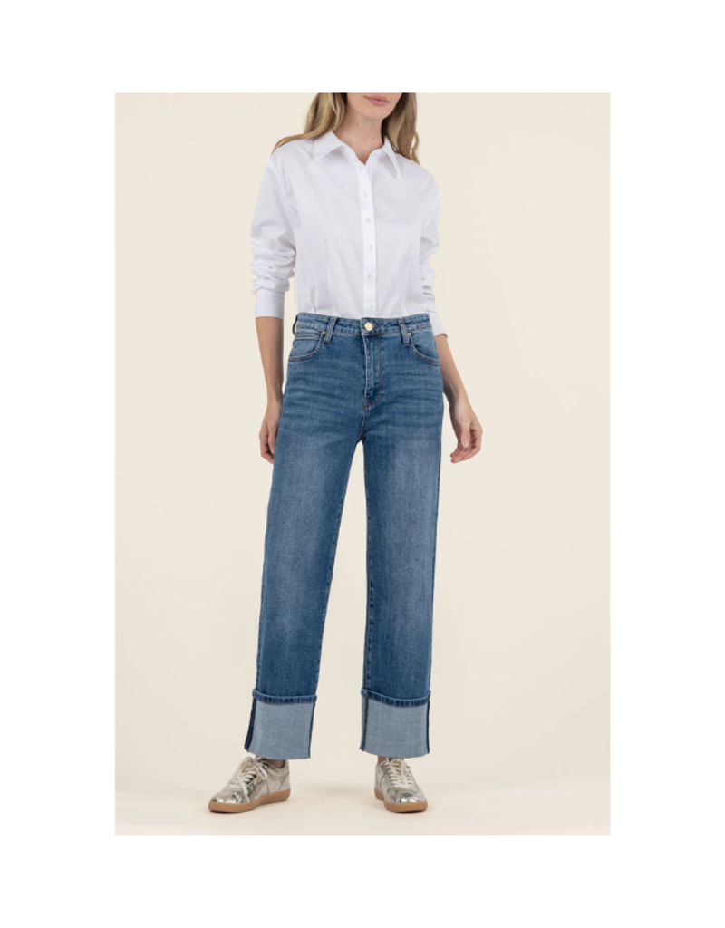 Kut from the Kloth Sienna Baggy Boyfriend with Roll Up in Alert Wash By Kut from the Kloth