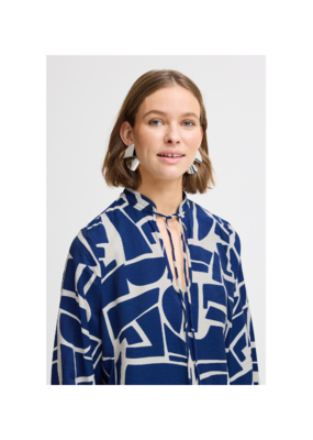 b.young LAST ONE - SIZE 34 (XS) - Hamma Blouse in Med Blue Geo by b.young