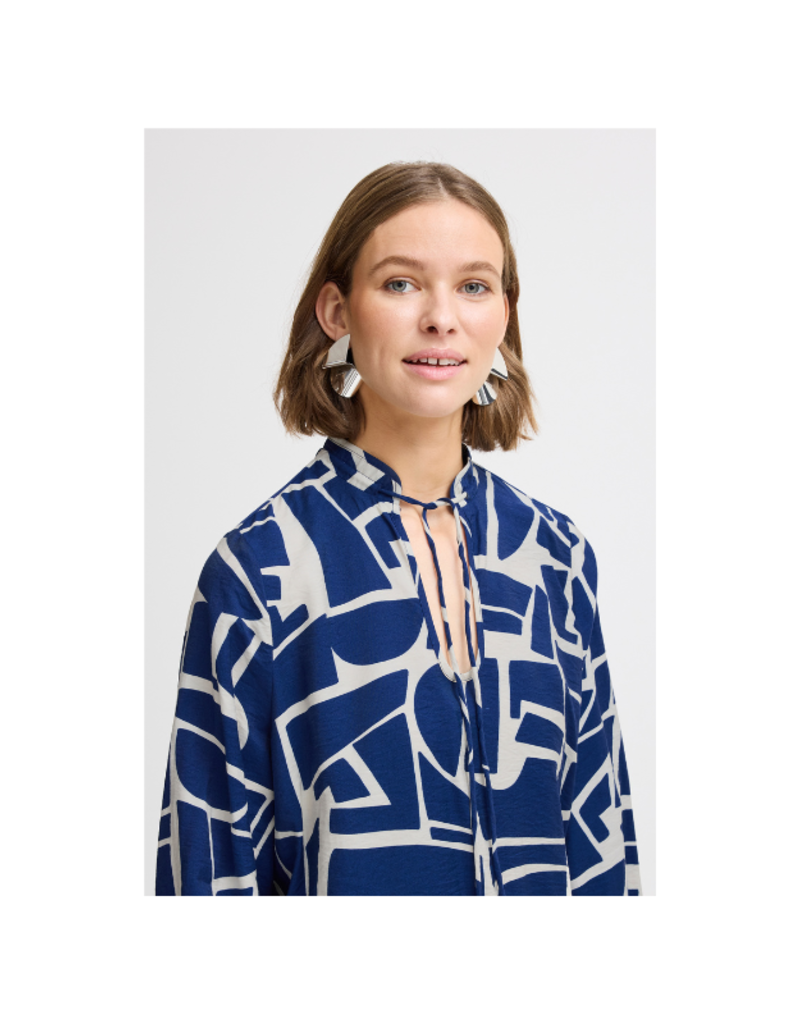 b.young LAST ONE - SIZE 34 (XS) - Hamma Blouse in Med Blue Geo by b.young