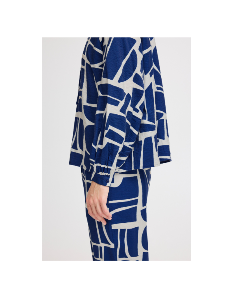 b.young LAST ONE - SIZE 34 (XS) - Hamma Blouse in Med Blue Geo by b.young