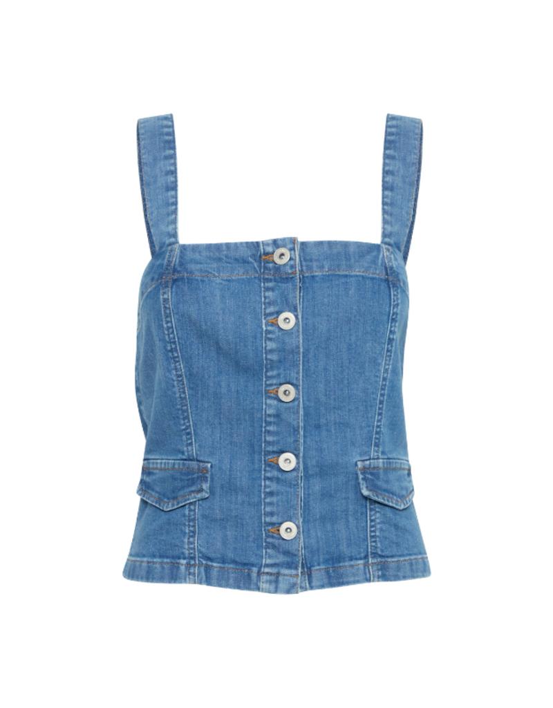 ICHI Bonnes Denim Top in Washed Blue by ICHI