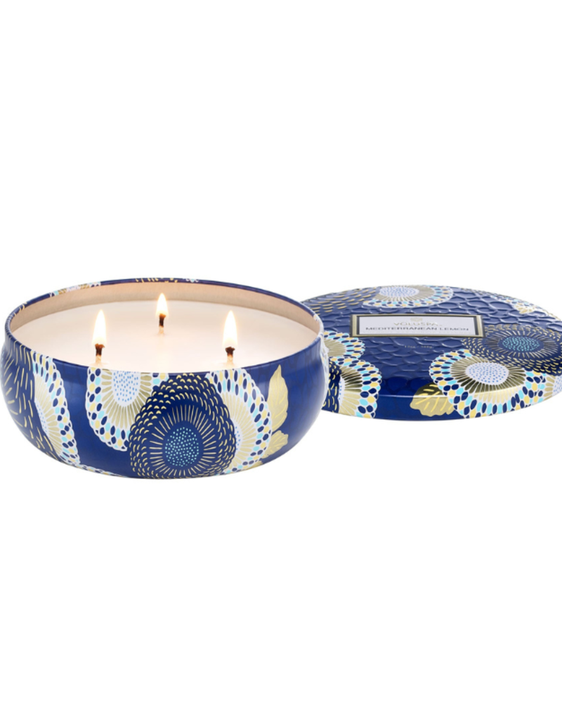 Voluspa 3-Wick Tin Candle in Mediterranean Lemon by Voluspa