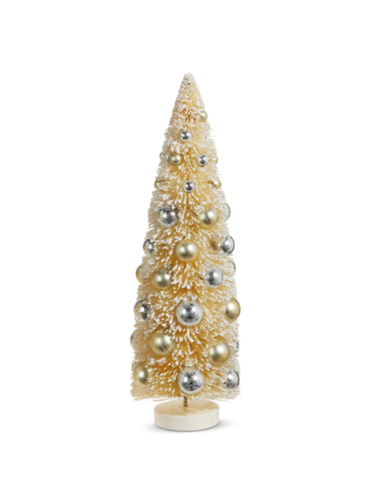 Snowy Bottle Brush Tree with Ornaments