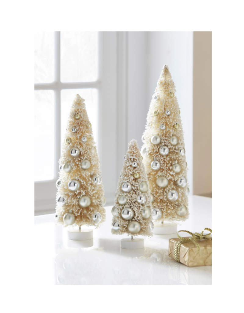 Snowy Bottle Brush Tree with Ornaments