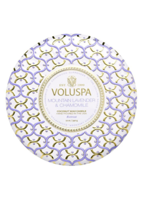 Voluspa 3-Wick Tin Candle in Mountain Lavender & Chamomile by Voluspa