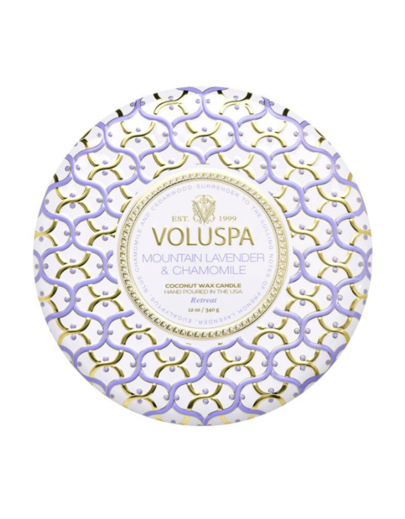 Voluspa 3-Wick Tin Candle in Mountain Lavender & Chamomile by Voluspa