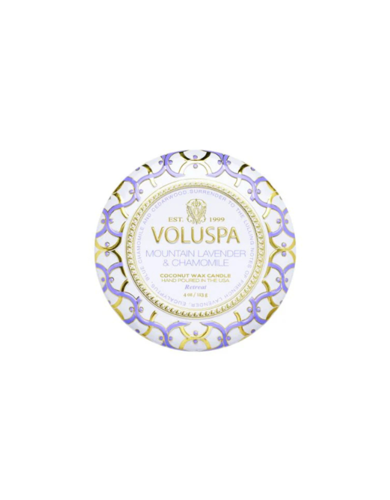 Voluspa Mini Tin Candle in Mountain Lavender & Chamomile by Voluspa