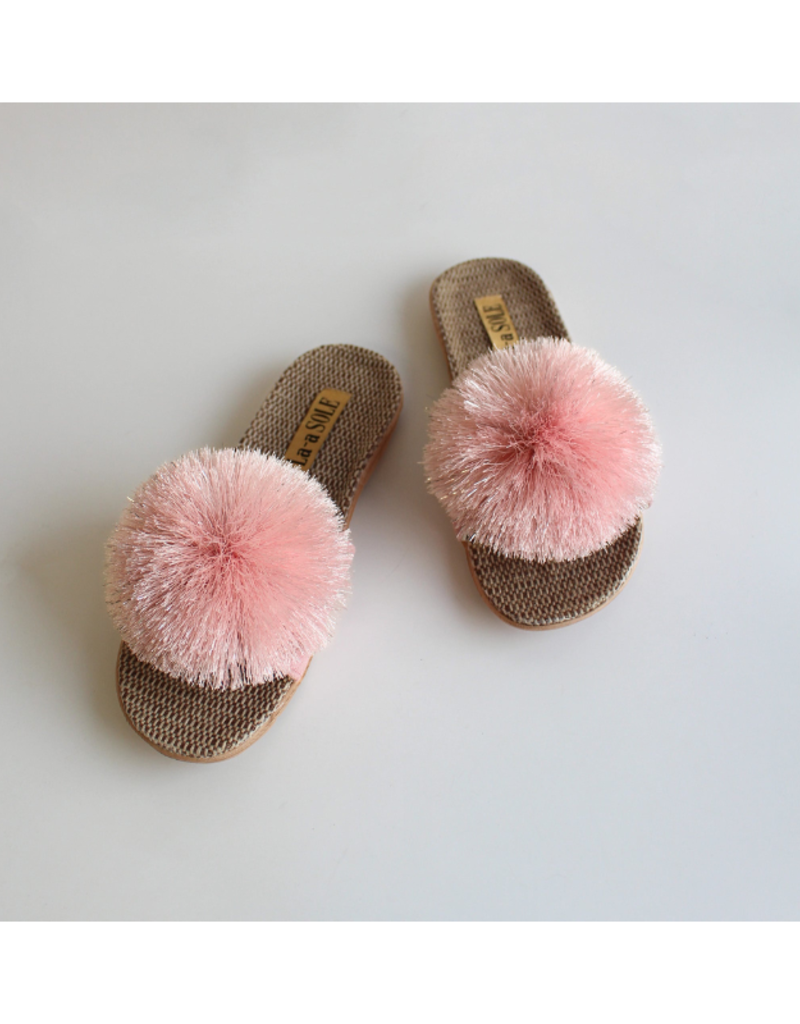 Pom Pom Slide in Pink Shimmer by La-a SOLE
