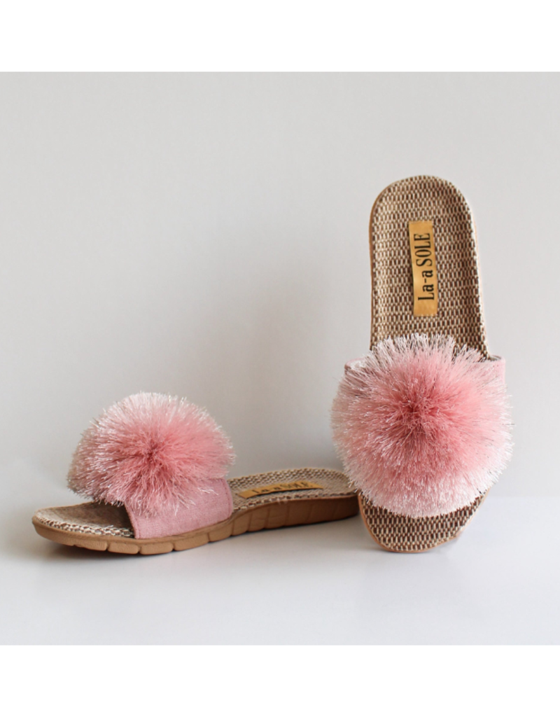 Pom Pom Slide in Pink Shimmer by La-a SOLE