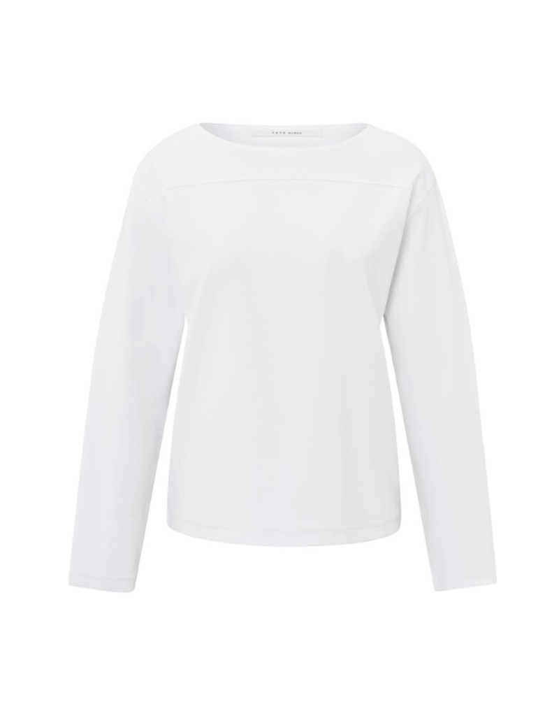 YAYA Long Sleeve Top with Seam in Pure White by YAYA