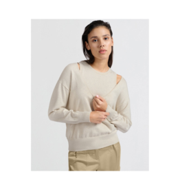YAYA Deep Round Neck Sweater with Top in Beige Melange by YAYA