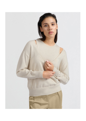YAYA Deep Round Neck Sweater with Top in Beige Melange by YAYA